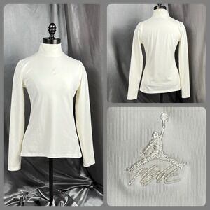 Air Jordan Flight Long Sleeve Mock Neck Top Women's M Cream Tight Fit FQ8059 NEW